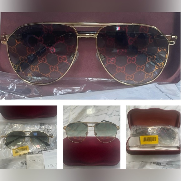 GREEEN MIRROR “GG” LOGO PILOT AVIATOR GOLD METAL SUNGLASSES AS SEEN ON GARCELLE - Picture 5 of 16